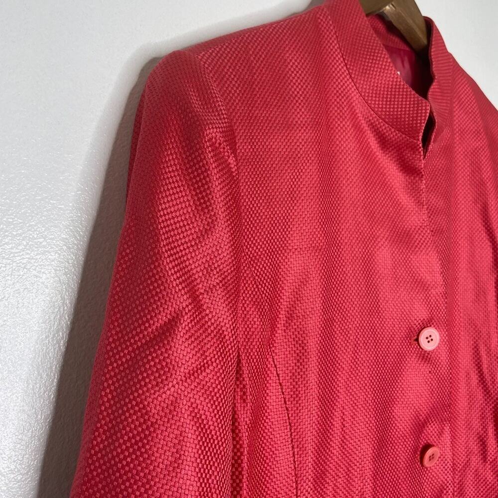Talbots Petites 12 Red Mandarin Silk Wool Textured Button Blazer Classic Jacket